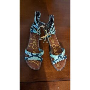 SAM EDELMAN Gwenna Leather Zip Gladiator Sandals Python Print | Size 8.5M